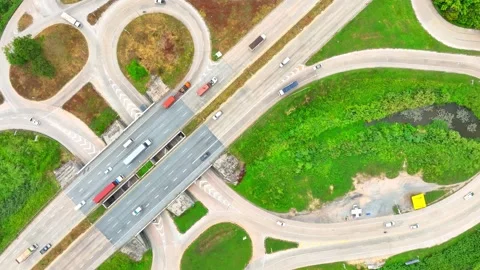 A drone's eye captures a dogbone interchange. Stock Footage 249729125