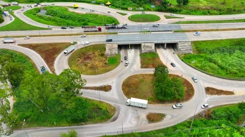 A drone's eye captures a dogbone interchange. Video stock 249729317