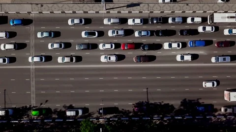 Drone's Eye View - Aerial top down view of urban traffic jam Stock Footage 108166041