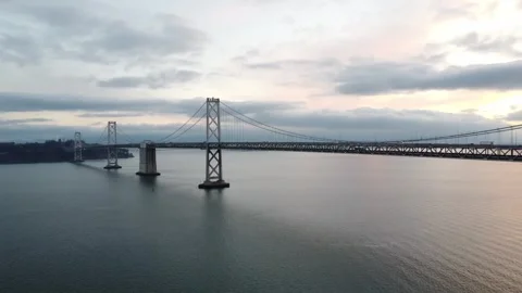 A drone's eye view of the Bay Bridge in San Francisco. Stock Footage 281219077