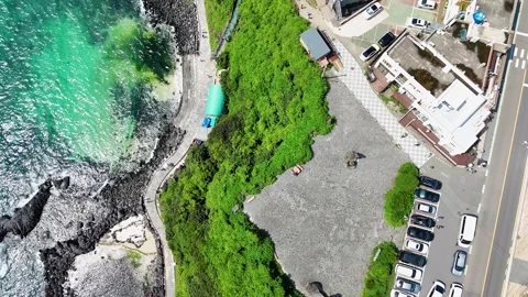 Drone's eye view of the handam coastal trail in jeju island Video stock 347694618