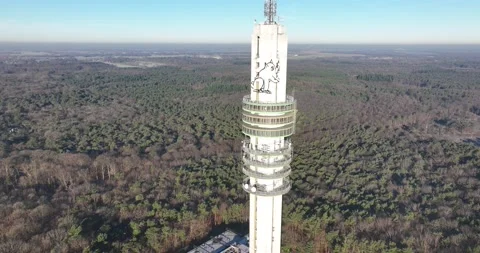 The drone's-eye view of the Hilversum tower provides a new perspective on the Video stock 233723311