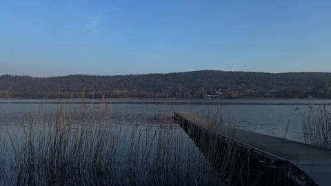 A drone's eye view of the jetty on Lake Varese Stock Footage 265514488