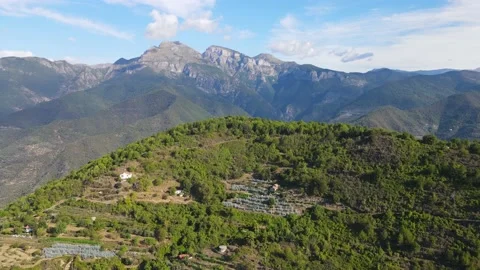 Drone's Eye View of Lush Green Mountains in Liguria Stock Footage 238467994
