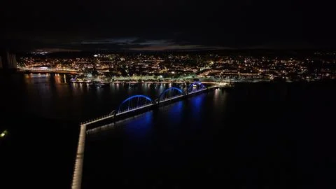 Drone's-Eye View of Sölvesborg Bridge's Vibrant Lights Stock Photos