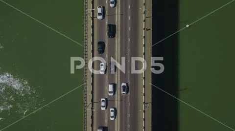 Drone's Eye View - Top down view from above of urban traffic jam with cars and Stock Photos