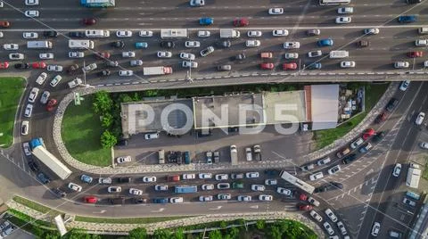 Drones Eye View - urban traffic jam top view, transportation concept Stock Photos