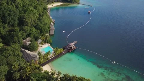 Drones Flies Above Famous Pearl Farm Beach Resort, Aerial 4K Stock Footage 237698357