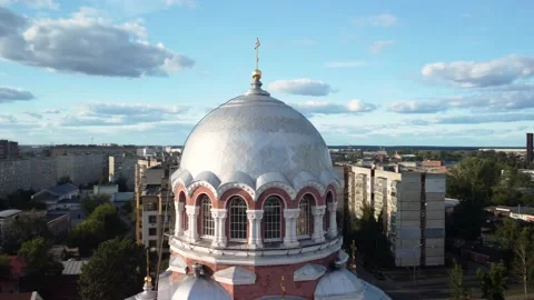 The drone's flight over the tall building of the Christian Cathedral. Stock Footage 218705909
