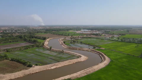 Drones fly over the canal. Stock Footage 152800831