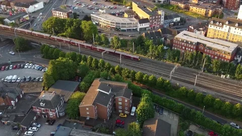 Drone's footage of Fast Train moving on ... | Stock Video | Pond5
