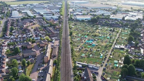 Drone's footage of Fast Train moving on Tracks at England Video stock 211806586