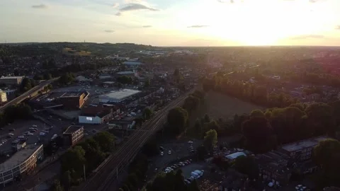 Drone's footage of Fast Train moving on Tracks at England Stock Footage 218173836