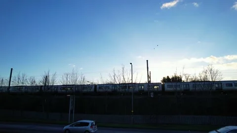 Drone's footage of Fast Train moving on ... | Stock Video | Pond5