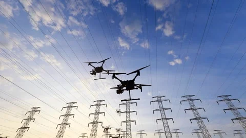 Drones inspect high-voltage power lines Stock Footage 320662764