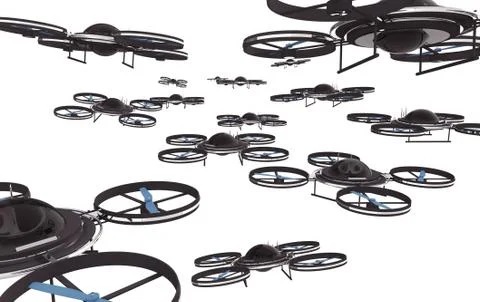 Drones invasion isolated on white background 3d illustration. Stock Illustration
