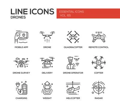 Drones - line design icons set Stock Illustration