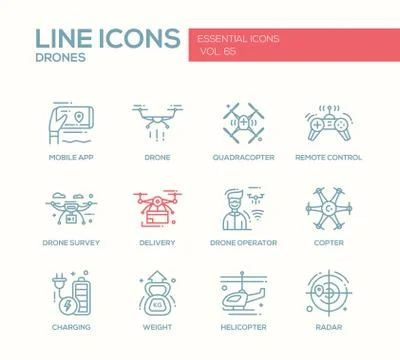 Drones - line design icons set Illustrazione stock
