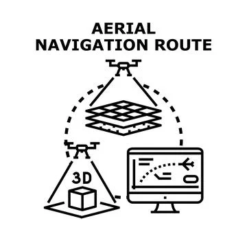 Drones mapping and navigating aerial routes over terrain Stock Illustration