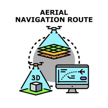 Drones mapping and navigating aerial routes over terrain Stock Illustration