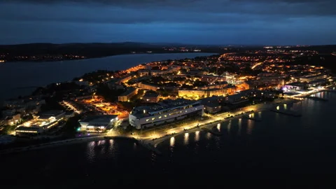 Drone's night view: Balaruc-les-Bains' thermal magic, healing waters Stock Footage 250328182