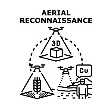 Drones performing aerial reconnaissance for mapping and scanning Stock Illustration