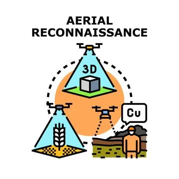 Drones performing aerial reconnaissance for mapping and scanning Stock Illustration