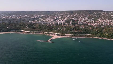 From a drone's perspective, you get a captivating view of the seaside city of Stock Footage 251572537