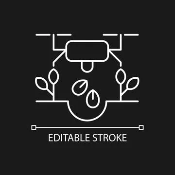 Drones for planting white linear icon for dark theme Stock Illustration