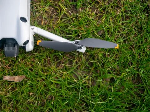 Drone's propellers are on the grass Stock Photos