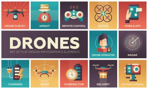 Drones - set of flat design infographics elements イラスト素材