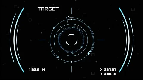 The drone's sight interface is in blue and white with moving elements Stock Footage 161496680