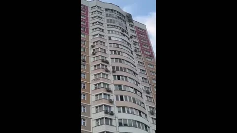 Drones strike residential buildings, causing damage in Moscow, Russia Stock Footage 243754739