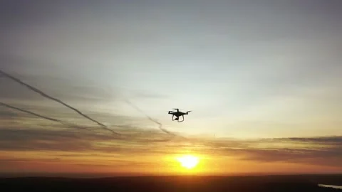 Drones at sunset Stock Footage 147285475