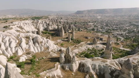 A Drone's View of Nature's Canvas Dramatic Valleys of Göreme, Cappadocia, Stock Footage 251996911