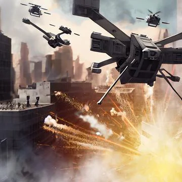 Drones war scene Stock Illustration