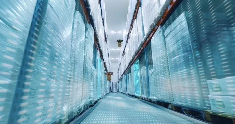 Drones in warehouse logistics. AI Robots and drones pick orders and transport Video stock 318419678