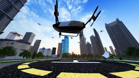 Drones weaving through high-rise buildings in a big city. Stock Footage 340249243