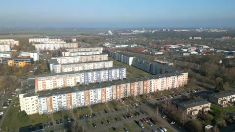 Droneshot above a city in Winter Stock Footage 301625199