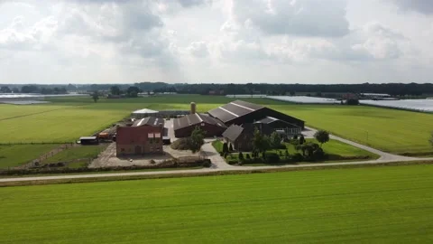 Droneshot of Dutch Farm Stock Footage 196255059