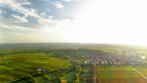 Droneshot of Green Fields (golden hour), pull out movement Vídeos de archivo 159890953