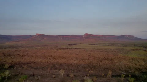 Droneshot over Pentecost River Crossing with Cockburn Range, Gibb River Road Stock Footage 332139760