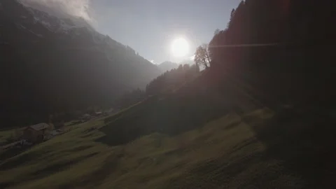 Droneshot valley with sunrise Stock Footage 229135215