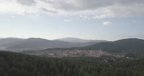 DroneShot Velingrad Located in the mountains Stockbeeldmateriaal 235707293