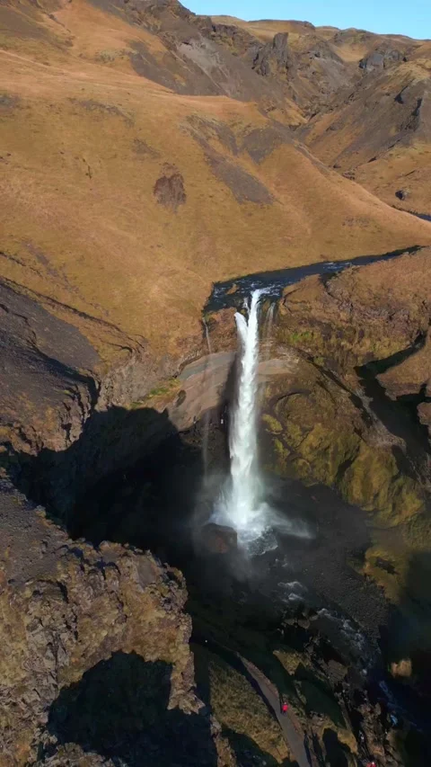 Droneshot waterfall iceland vertical Stock Footage 247269973