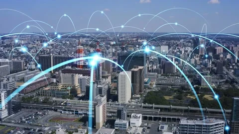 DroneSmart city and communication network concept. 5G. LPWA (Low Power Wide Area Stock Footage 131366053