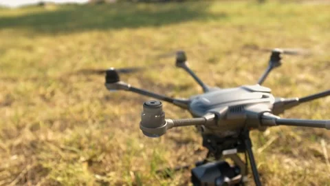 Drone/UAV start up, take off - close up of the propellers. Stock Footage 152783762