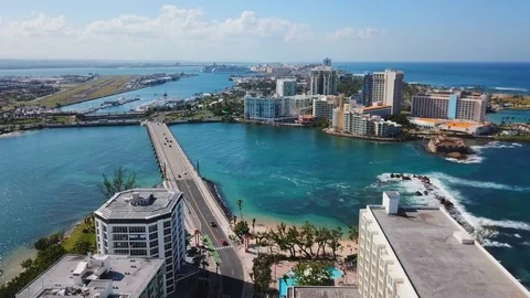 Droning around Condado towards Old San Juan Puerto Rico Stock Footage 120819015