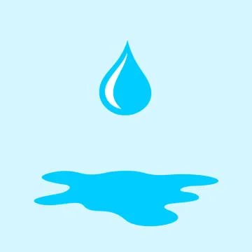 Drop and droplet is falling during rain. Puddle of water on the ground. Vecto Stock Illustration