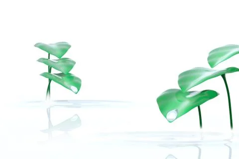 Drop and plants on white background Stock Illustration